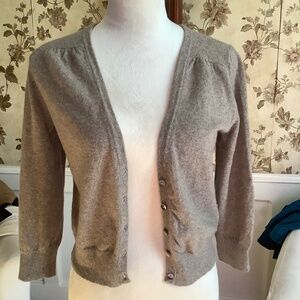 Boden Washable Cashmere Crop Cardigan 3/4 Sleeve Taupe Size US 8 , UK 12